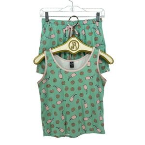 POP Fit x Cheek Boss Pajama Set XS Milk & Cookies Print Tank Top Shorts